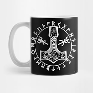 Thor's hammer and Viking runes , in white. Mug